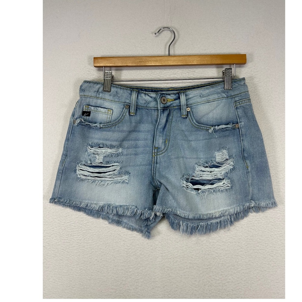 Boho Distressed KanCan‎ Womens 7/27 Light Blue Frayed Hem Denim Jean Shorts